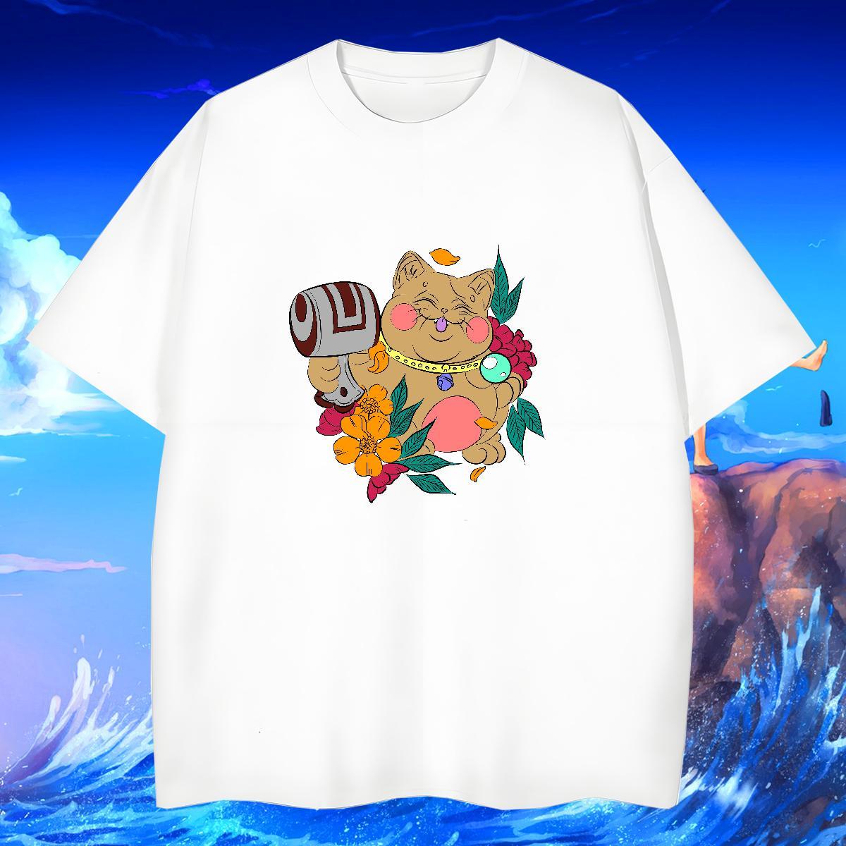 Classic Men Clothes T-Shirt 100% Cotton 230g Street Casual cat Anime Breathable Short Sleeve DIY Man T Shirts Polos