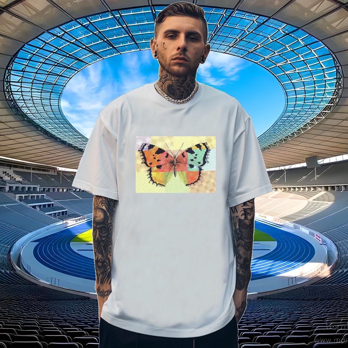 High Quality Mens Tshirts 230g 100% Cotton Casual Butterfly Graphic Breathable 2024 DIY Mens T Shirts Tops Shirt