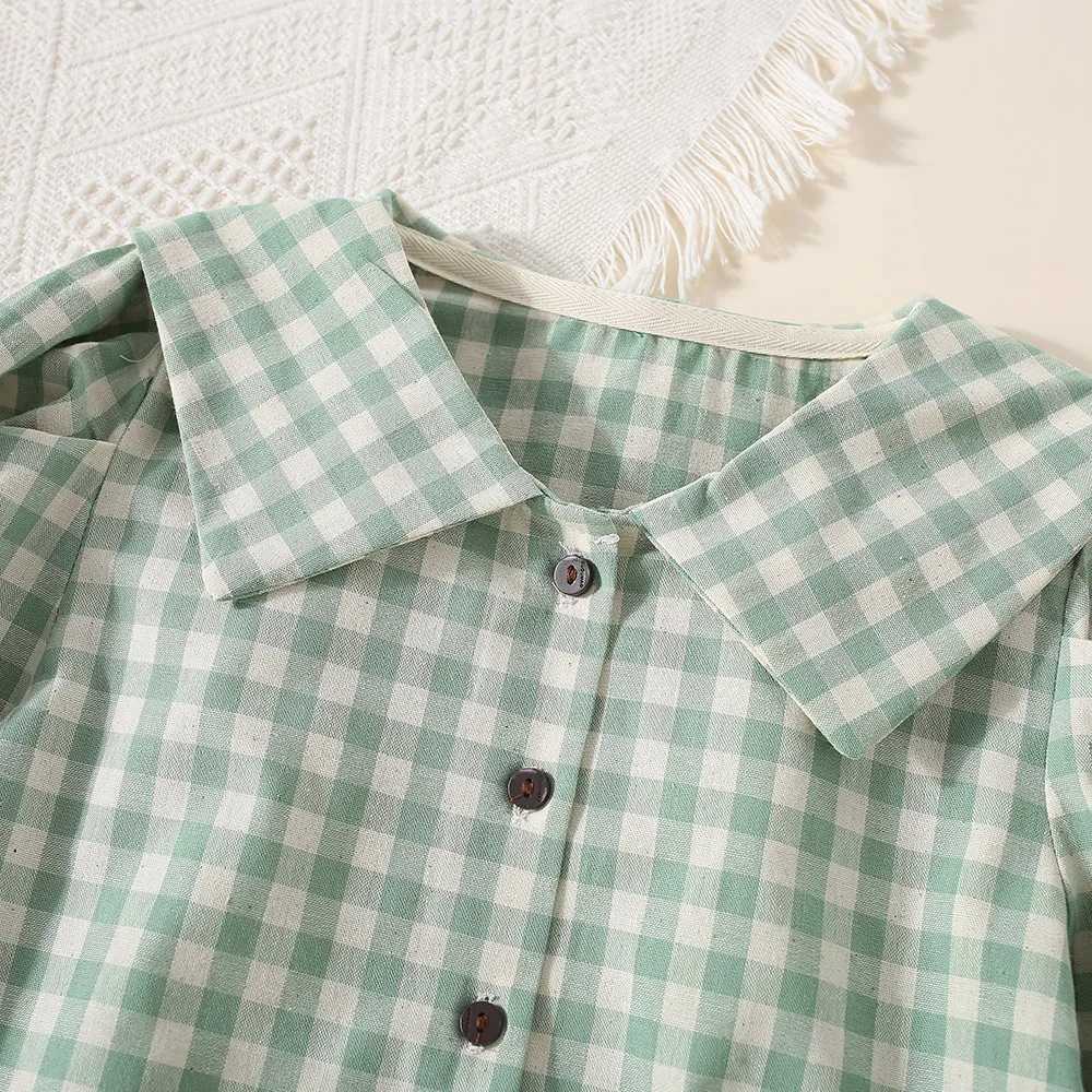 Childrens Shirt Girl Sleeping Cotton Spring/Summer Korean Version Collar Single Chest Checkered Baby TopW240729