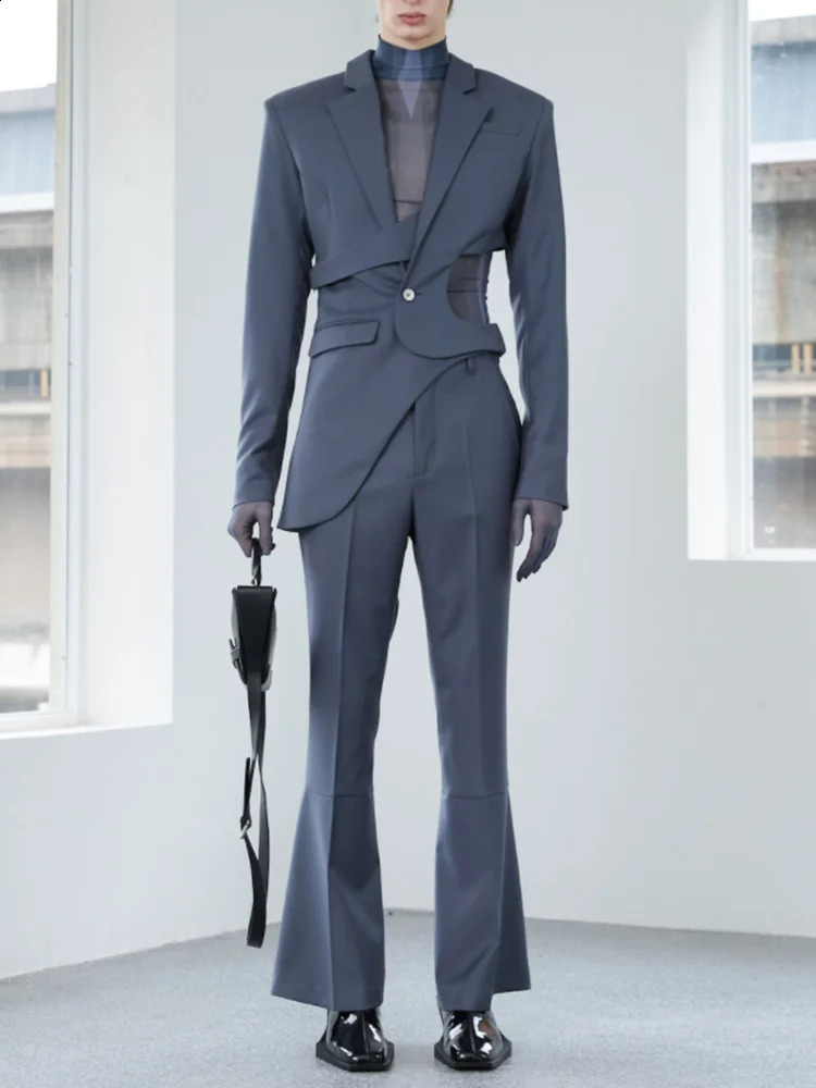 VGH Solid Hollow Out Casual Irregular Blazers For Women Notched Collar Long Sleeve Spliced Button Temperament Blazer Female 240722