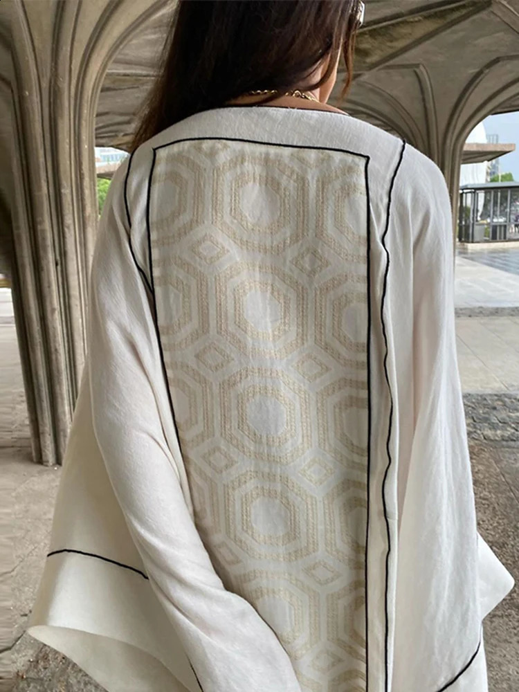 Contrast color Lace Up Maxi Dress For Women Summer Loose V-Neck Long Sleeve Cotton Kimono Dress 2024 Holiday Lady Beach Robes 240729