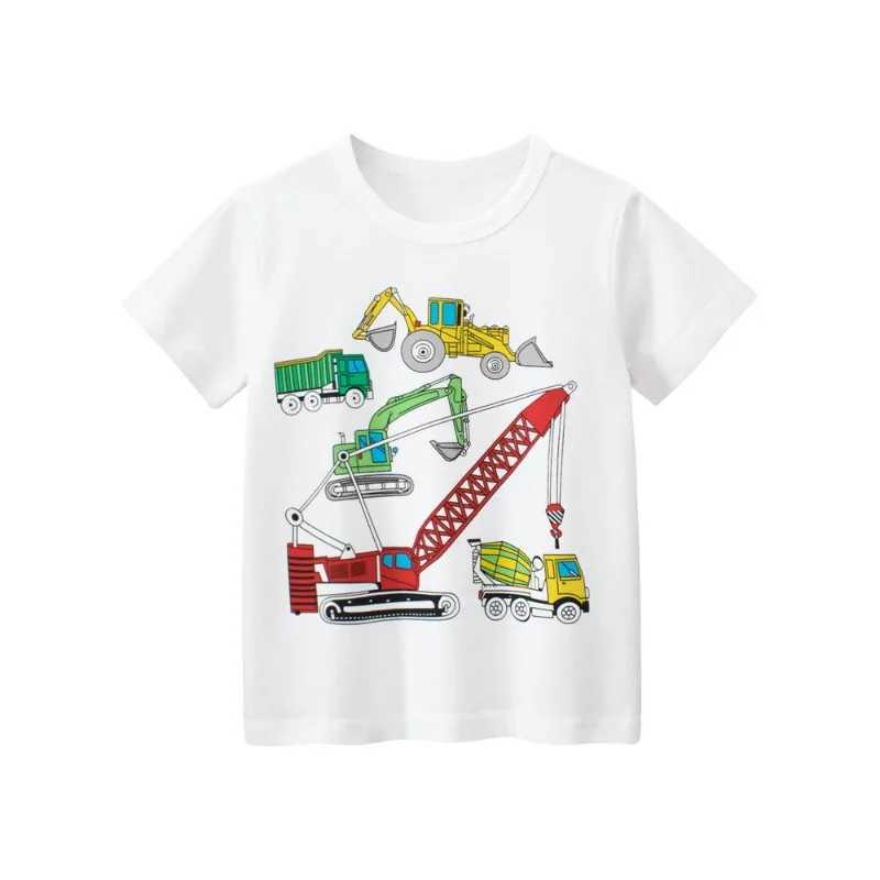 T-shirts 2024 Cartoon Excavator Print Boys T Shirt for Summer Childrens T-Shirts Short Sleeves O-Neck Kids Clothes Toddler Cotton TopsL24729