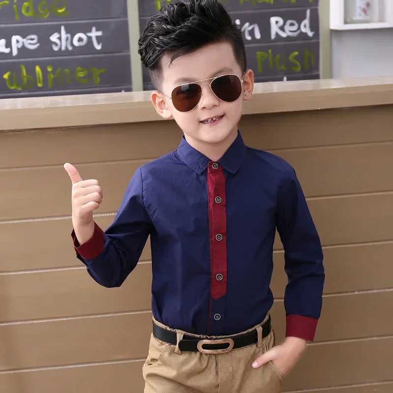 Boys shirt for children aged 2 to 10 2024 spring/summer long sleeved shirt Korean style jacket childrens collar jacketW240729