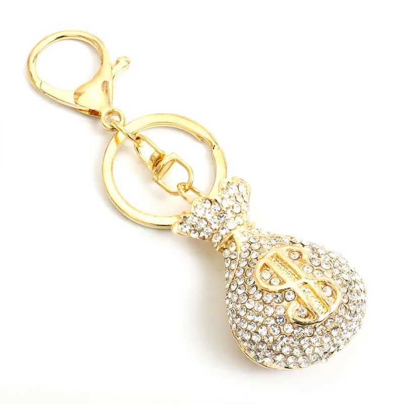Exquisite Rhinestones Inlaid Dollar Sign Money Bag Keychain Trendy Jewelry Lucky Bag Keyring Bag Car Keys Decoration AccessoryL240729