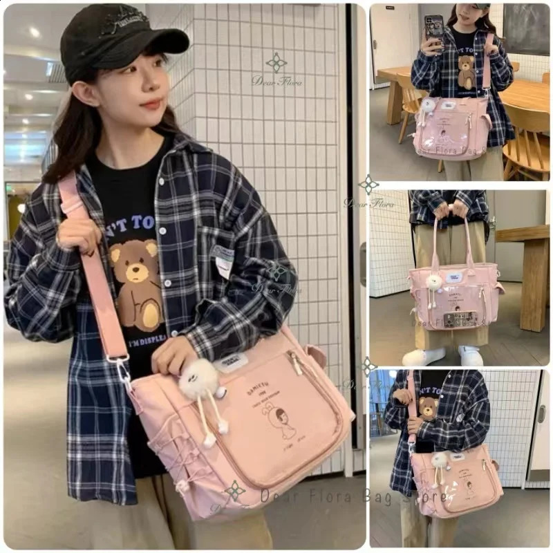 Y2K Cute Large Capacity Transparent Tote Bag Kawaii Lolita Crossbody Ita Girl Simple Casual Shoulder DIY Display Handbag 240729