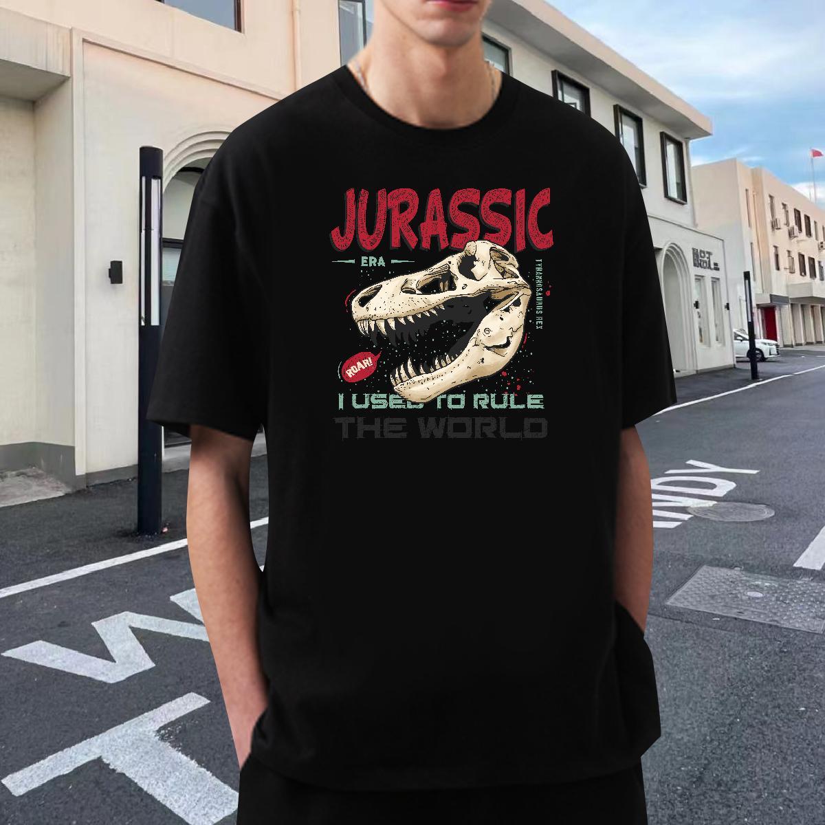 Comfortable Men Tshirts 230g Pure Cotton Anime Printing Street dinosaur DIY Anime O Neck Short Sleeves Brand T Shirts Men Clothes