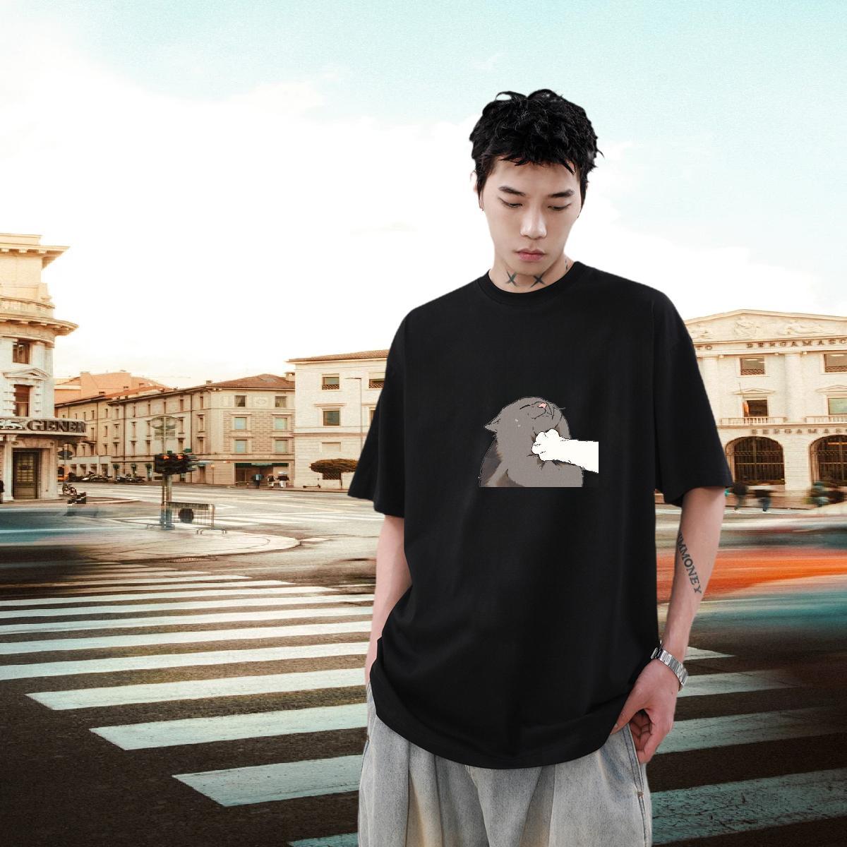 Designer Men Tops Tees 230g Pure Cotton Street cat Black Oversized Breathable New Arrival T-Shirts Polos