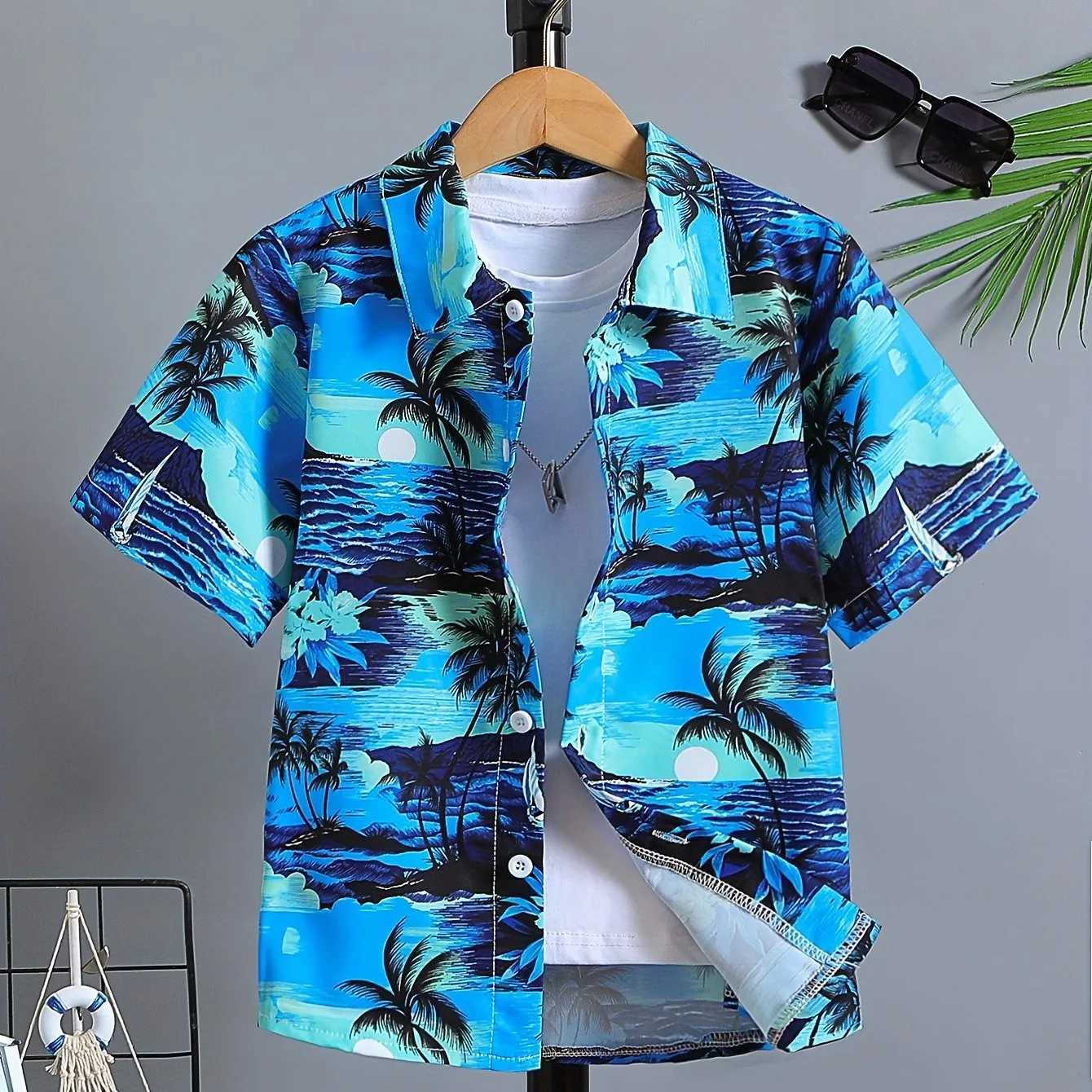2024 casual loose fit shirt childrens short sleeved cool and comfortable summer beach suitable for boys and girls to wear childrens shirts on holidays