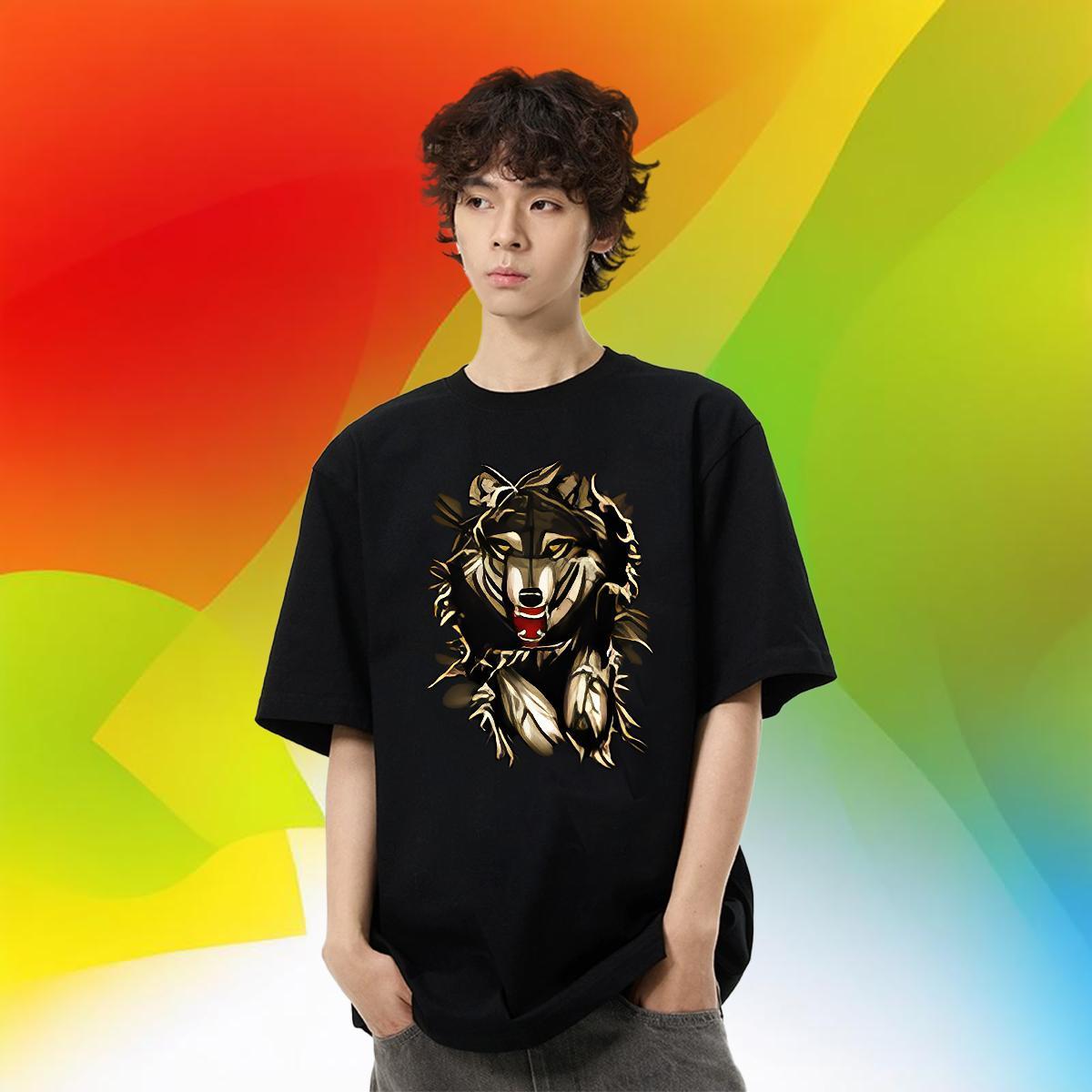 Comfortable Tshirt for Man Woman 100% Cotton 230g Street wear Hip Hop wolf DIY Breathable Crew Neck Custom T-Shirts Top Tees