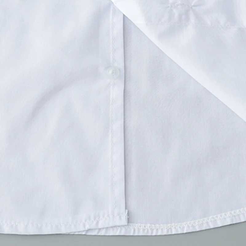 Linen pure cotton white shirt 2024 youth summer white T-shirt new childrens comfortable top childrens clothing button up shirtW240729