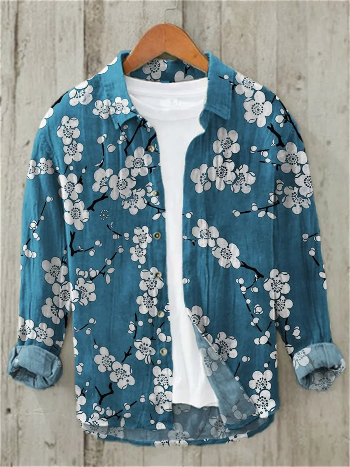 Kanagawa Vintage Linen Blended Cardigan Shirt Mens 3D Printed Polo Collar Long sleeved Hawaiian Shirt 240729