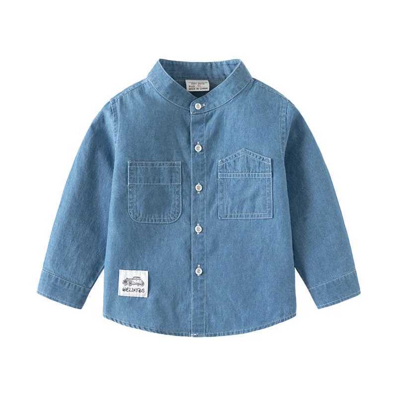 Boys long sleeved denim shirt spring/autumn new arrivals fashionable stand up collar casual top suitable for young children 2 colors for ages 3-8W2407