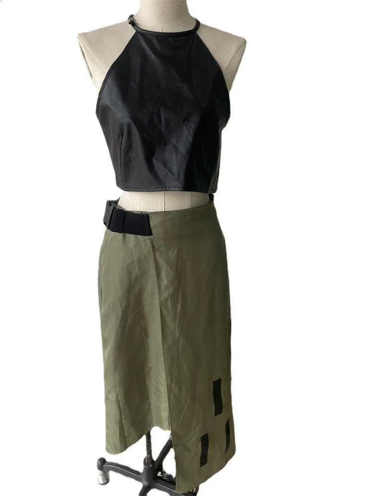 Womens Ski Set Sleeveless Pendant Collar Sexy Dress Short Top Irregular Long Two Piece 240816