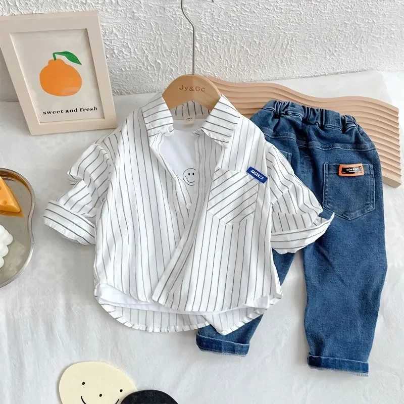 Childrens Baby Boy Shirt Spring Thin Shirt Baby Boy Stripe Casual Top 4-12 Year Old Childrens Long Sleeve ShirtW240729