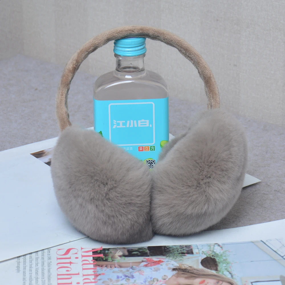 Rex Rabbit Fur Hang Ear Cover Warm Winter Earmuffs Headwear Ear Muffs Fur Earmuffs Cold Ear Warmer Fold Ear Protection Headband 240724