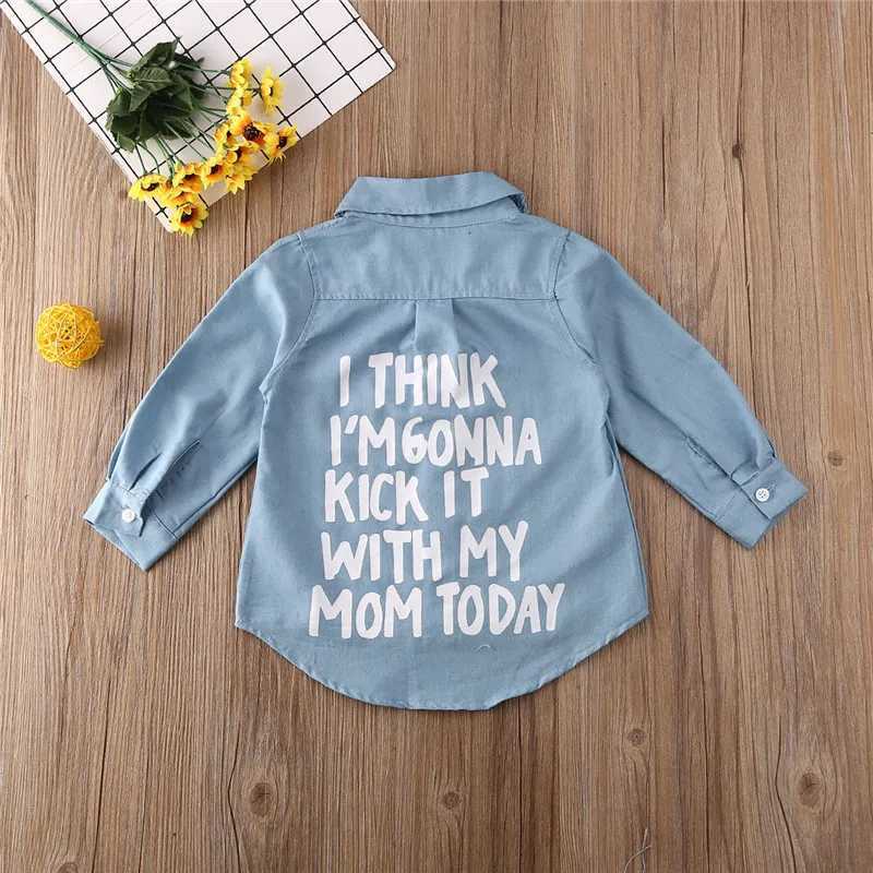 1-6 year old baby denim shirt top childrens letter printed long sleeved shirt top childrens boys and girls denim shirt topW240729