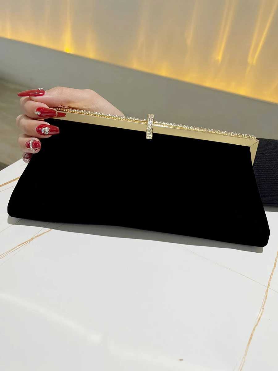 Black Velvet Dinner Clutch Wedding Party Handbag Annual Meeting Small Bag With Formal Purse Single Shoulder Fashion Evening BagXJ240729