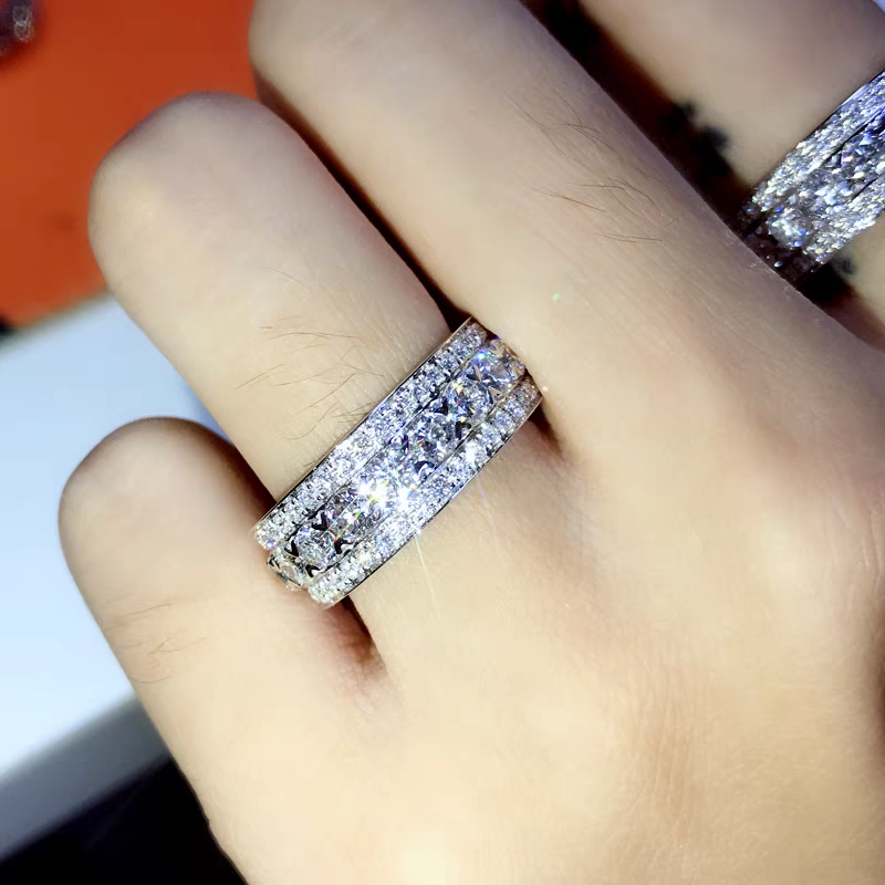 2024 Top Sell Sparkling Luxury Jewelry 925 Sterling Silver Pave White Topaz CZ Diamond Eternity Lady Fashion Women Wedding Band Ring For Lovers' 