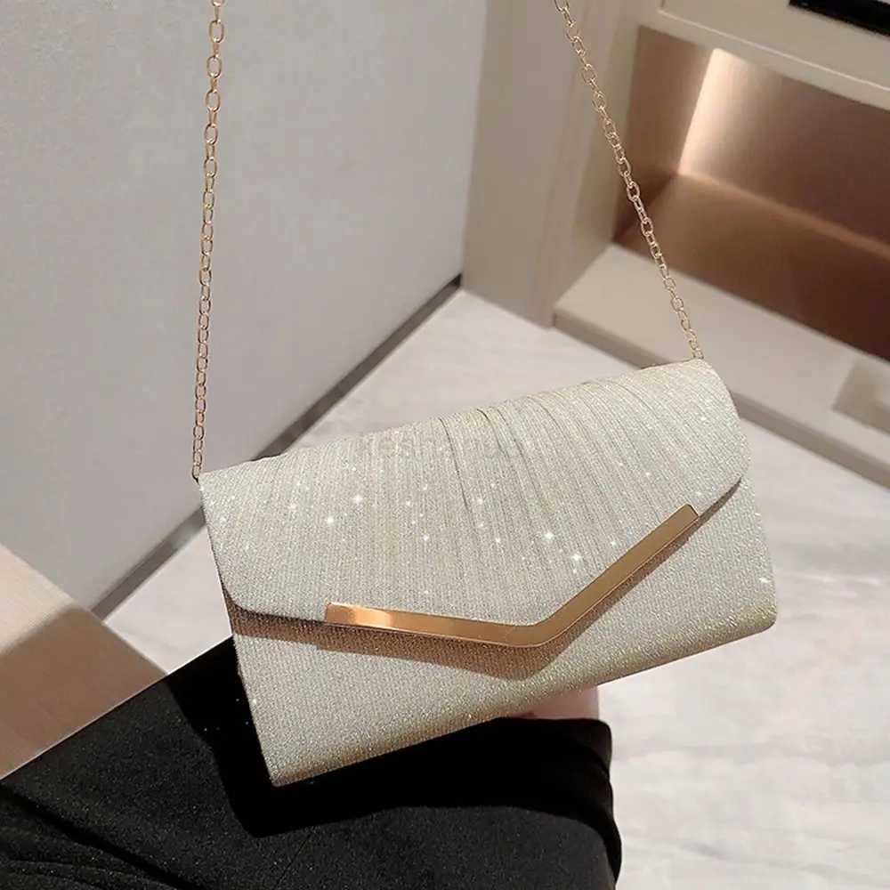Gold Silver Evening Bag Women Elegant Fashion Banquet Clutch Chain Shoulder Bags Luxury Purse Female Wedding Party BagsXJ240729