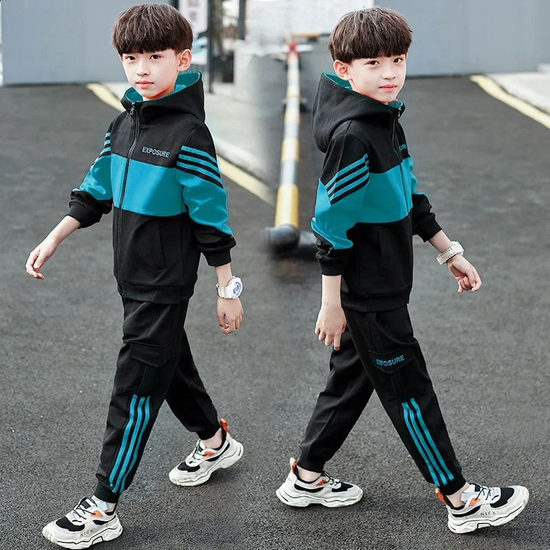 Fashion Boys Clothing Spring Autumn Patchwork Long Sleeve Sets 4 6 8 10 12 13 14 Years Teenagers Children Sports Clothing Jacket 240729