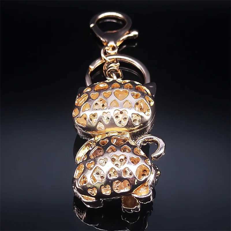 Cartoon Cat Keychain Rhinestone Gold Color Cute Kitty Keyring Holder Creative Gift Fashion Jewelry llaveros para mujerL240729