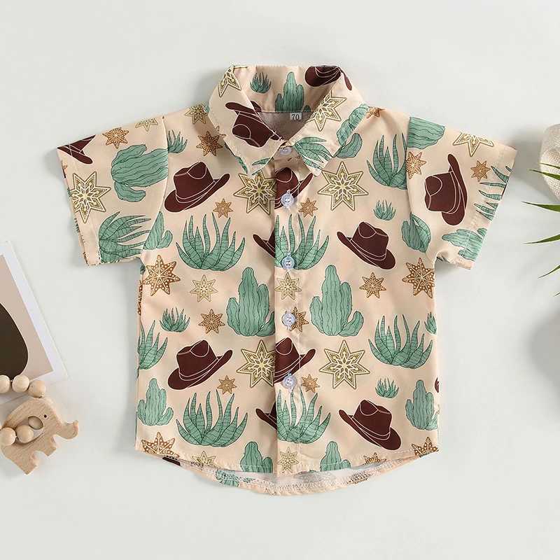 FOCUSNORM 0-4Y Preschool Boys Western Gentlemans Summer Short sleeved Cartoon Cow Printed Button Down JacketW240729