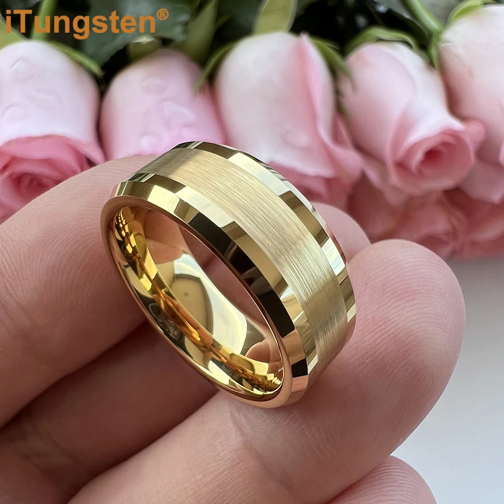 ITungsten 6mm 8mm engagement and wedding ring goldplated tungsten finger mens couple fashion jewelry comfortable fit 240723