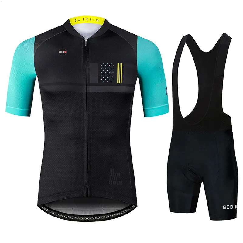 Gobikful Mens Cycling Clothing Set Breathable Short Sleeve Sports Team Training Jersey Blue Color For Summer 240722