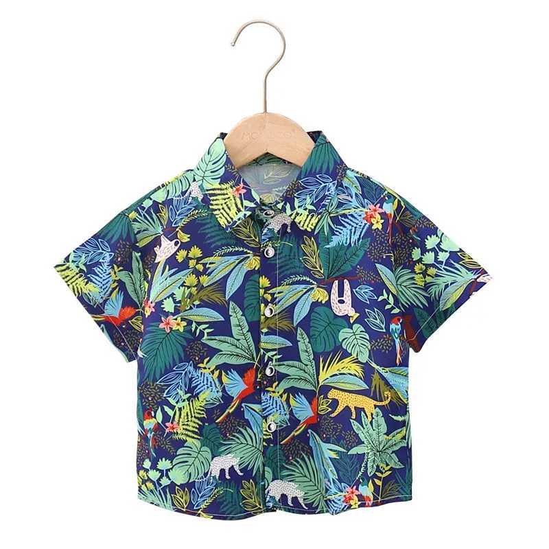 2024 Childrens Clothing Flower Shirt Summer Holiday Beach Boys Short sleeved Printed Casual Shirt Top 2 to 12 Year Old Childrens ShirtW240729