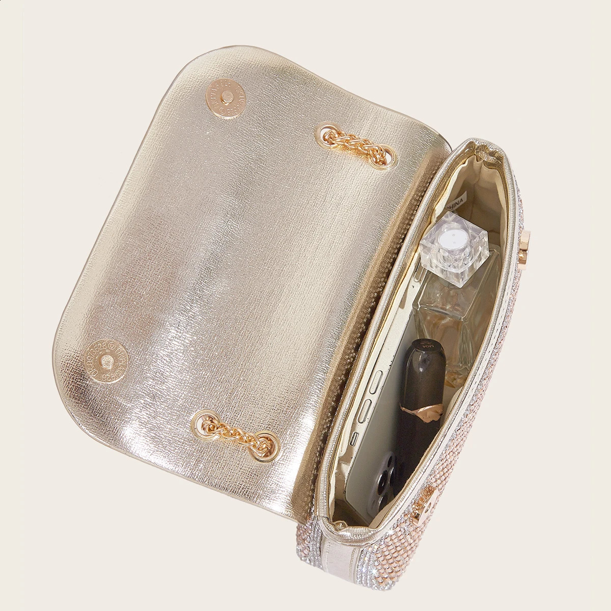 Womens Shoulder Bag Full Rhinestone Shiny Gold Clutch Party Evening Fashion Handbag Silver Square Purse 240729