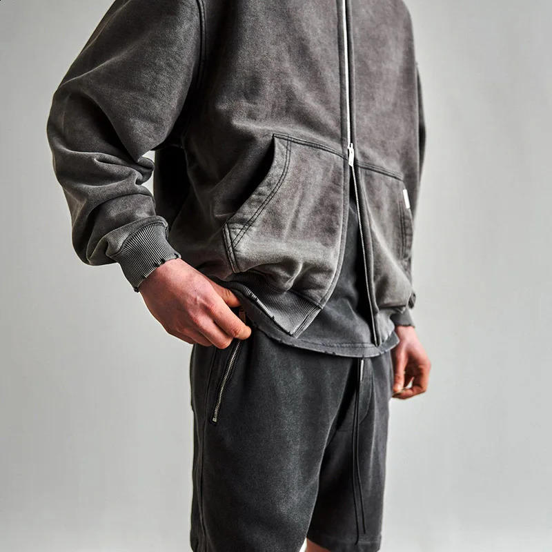 High Street Retro Washed Dirty Cut Zip Hooded Sweatshirtsr Jacket Men and Women Blank Harajuku Oversized Casual Hoodies 240808