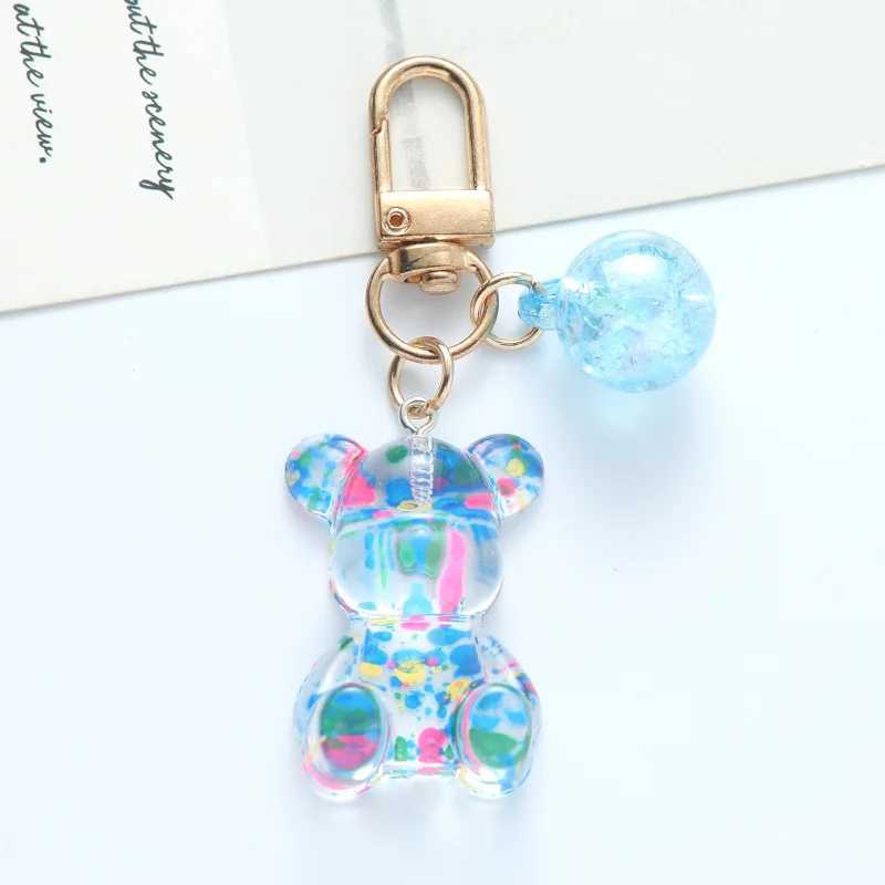 Cute Colorful Acrylic Bear Crystal Bead Keychain for Women Girls Fashion Sweet Key Chain Bag Car Key Pendant Jewelry Couple GiftL240729