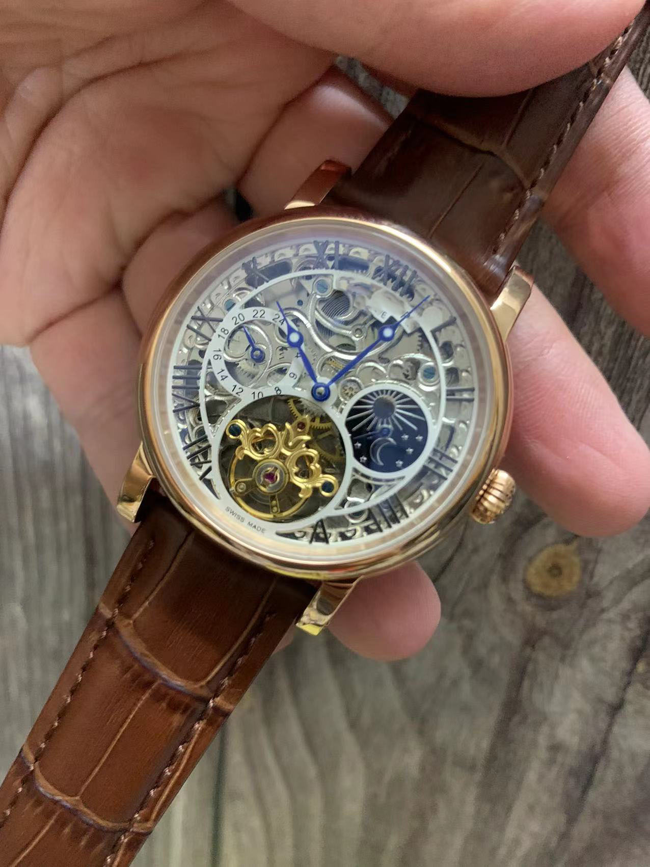 Fashionable Tourbillon Mechanical Automatic Wristwatch with Classic Hollow Design menes 44mm leather