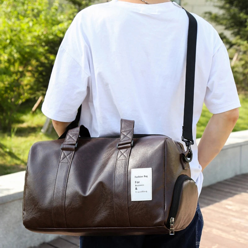 Fitness bag leather sports bag mens dry and wet bag womens training shoes fitness yoga travel storage bag shoulder exercise bag 240904
