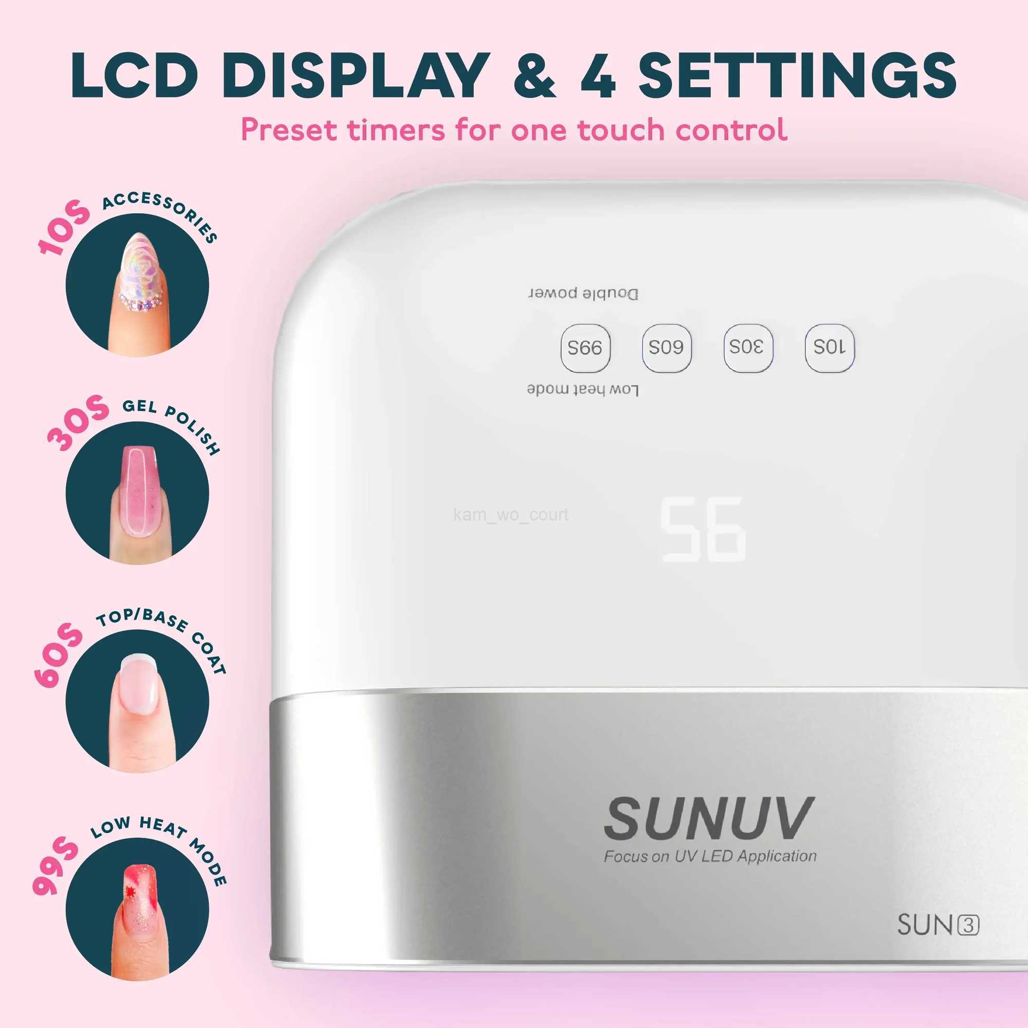 SUNUV SUN3 Nail Dryer Smart 2.0 48W UV LED Lamp Nail with Smart Timer Memory Invisible Digital Timer Display Nail Drying MachineM240729