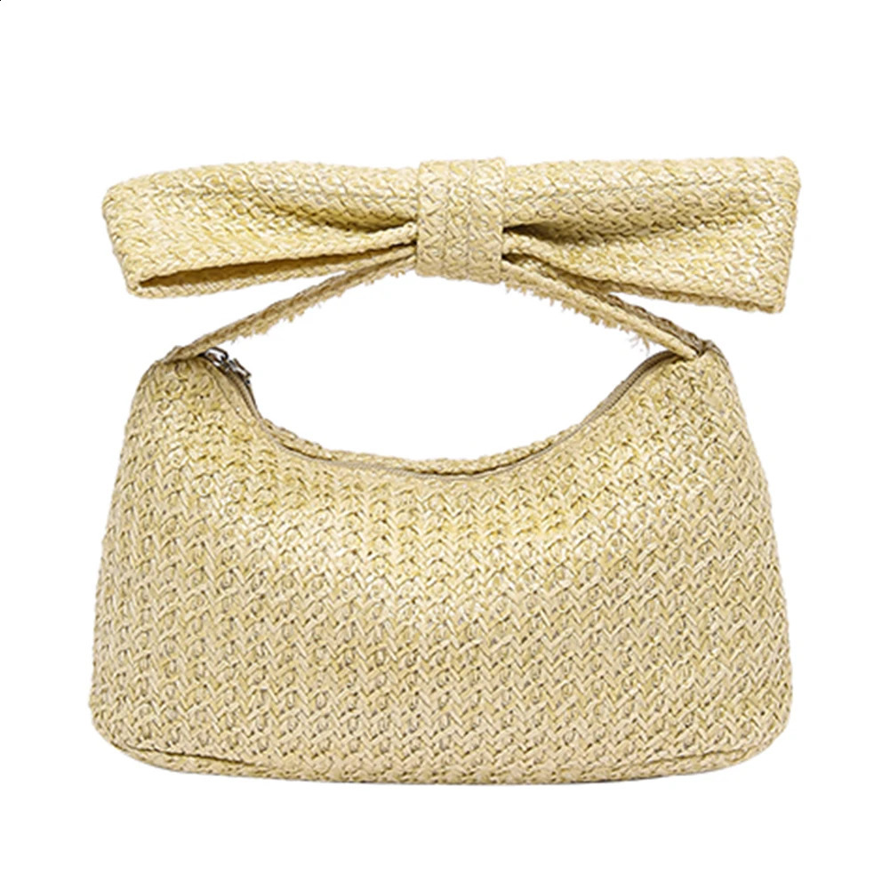 Knotted Summer Beach Bag Woven Bow Evening Clutch Handbag Solid Color Top Handle for Women Party Vacation Wedding 240731