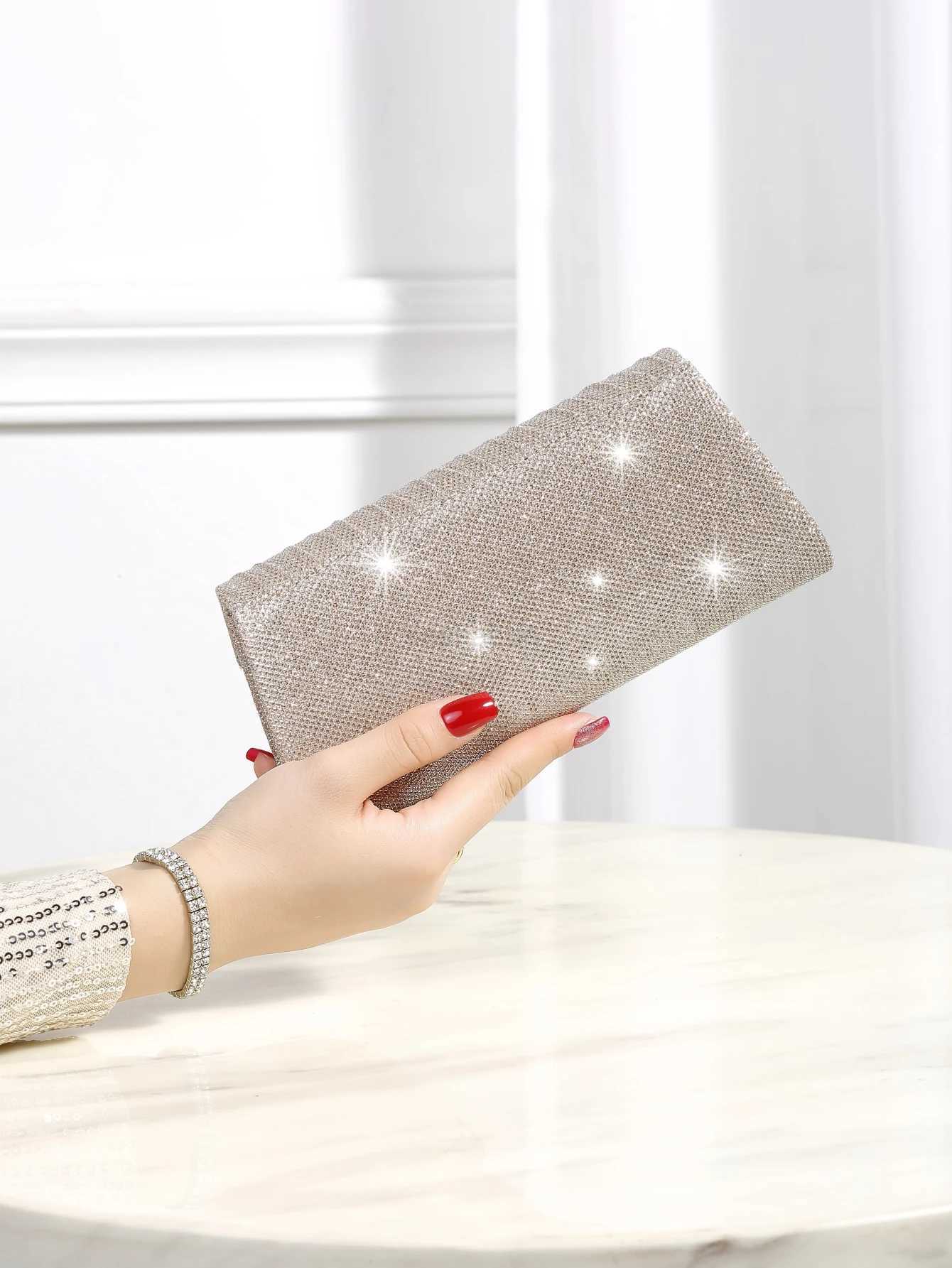 Glitter Envelope Handbag Womens Evening Bag Ladies Day Clutch Daily Clutch Wedding Party Bling Metal Chain Crossbody BagXJ240729