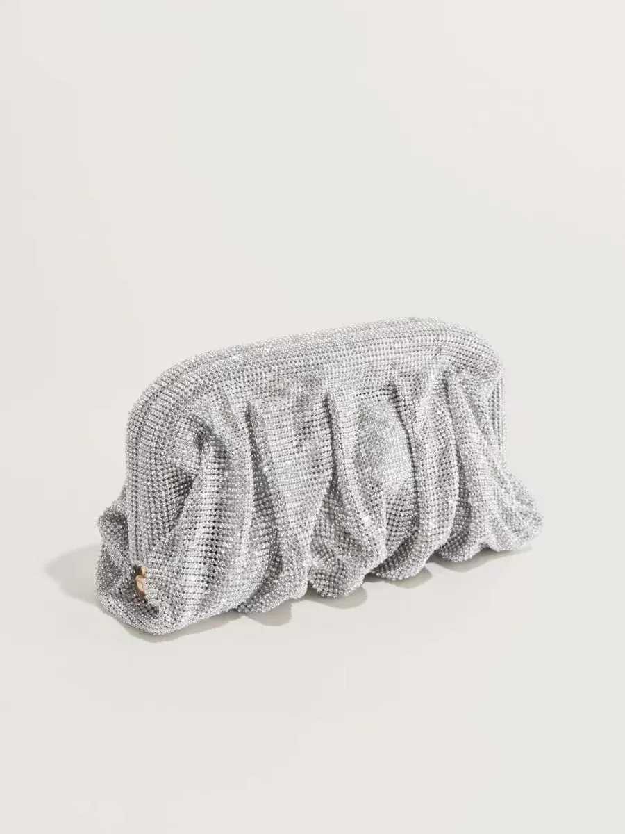 Shiny Silver Rhinestone Clutch Bags Women 2023 Luxury Designer Trending Boutique Folds Crystal Purses and Handbags Wedding PartyXJ240729