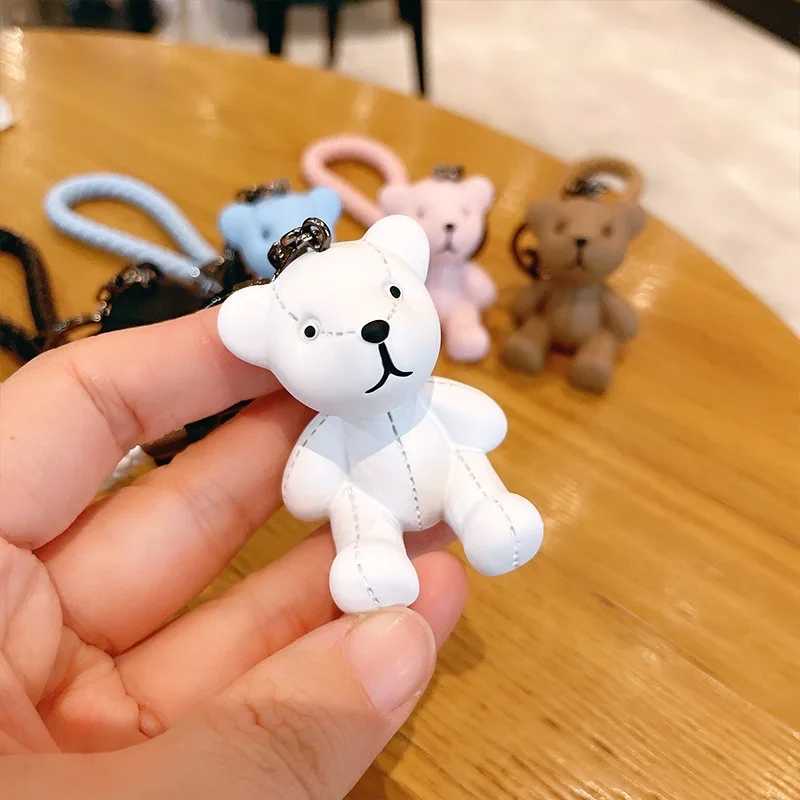 Cartoon doll bear keychain Brown Bear Couples Gift Key Chain Animal Doll Key Ring Weave Car Decoration PendantL240729