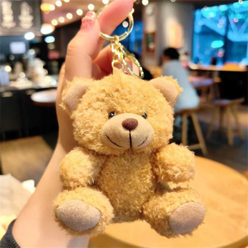 Cute bear cartoon keychain plush doll car key chain girl bag pendant claw machineL240729