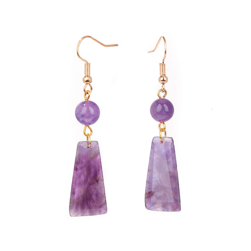 Trapezoid Labradorite Pendent Charm Earrings For Women Natural Stone Obsidian Amethysts Pink Quart Beads Eardrop Dangle Earrings