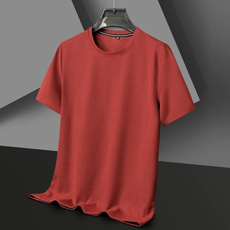Summer Waffle Round Neck Short Sleeved T-shirt for Mens Short Sleeved Top 240814