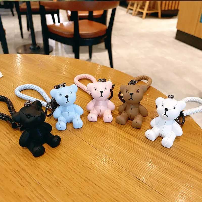 Cartoon doll bear keychain Brown Bear Couples Gift Key Chain Animal Doll Key Ring Weave Car Decoration PendantL240729