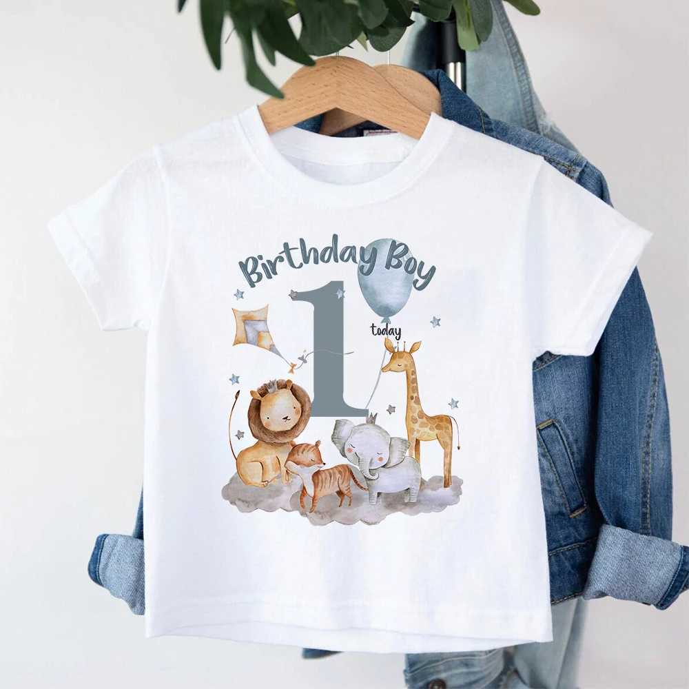 T-shirts Birthday Boy Shirt 1-12 Year T-Shirt Wild One Tee Boys Birthday Party T Shirt Safari Animal Print Theme Outfit Clothes Kids TopsL24729