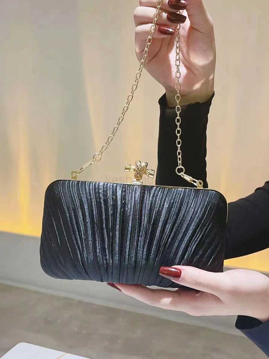 Pleated Evening Clutch Banquet Handbag For Women Crossbody Chain Bag Formal Bridal Wedding Clutch Prom Cocktail Party PurseXJ240729