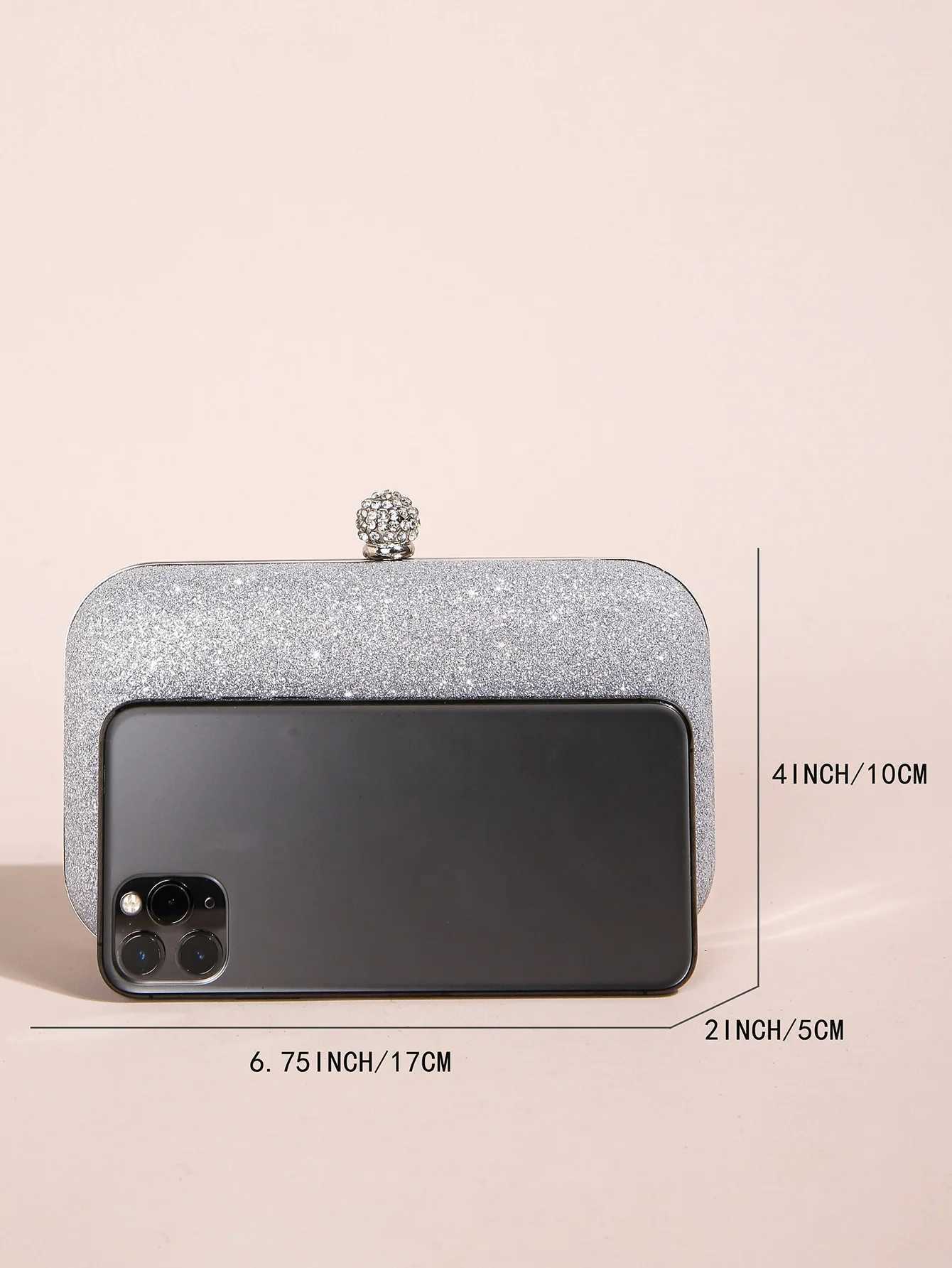 1PC Mini Classic Glitter Square Clutch Bag For WomenGlamorousElegantExquisite Small Rhinestone Decor Closure Boxy Evening BaXJ240729
