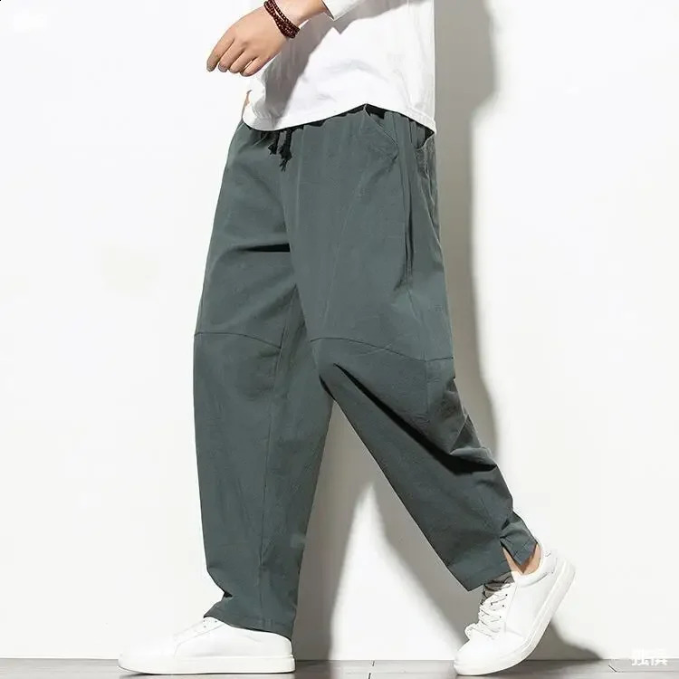 Spring Summer Mens Casual Pants Linen Cotton Straight-leg Loose-fit Trousers Harem Pants Wide-leg Thin Style Trendy 240729