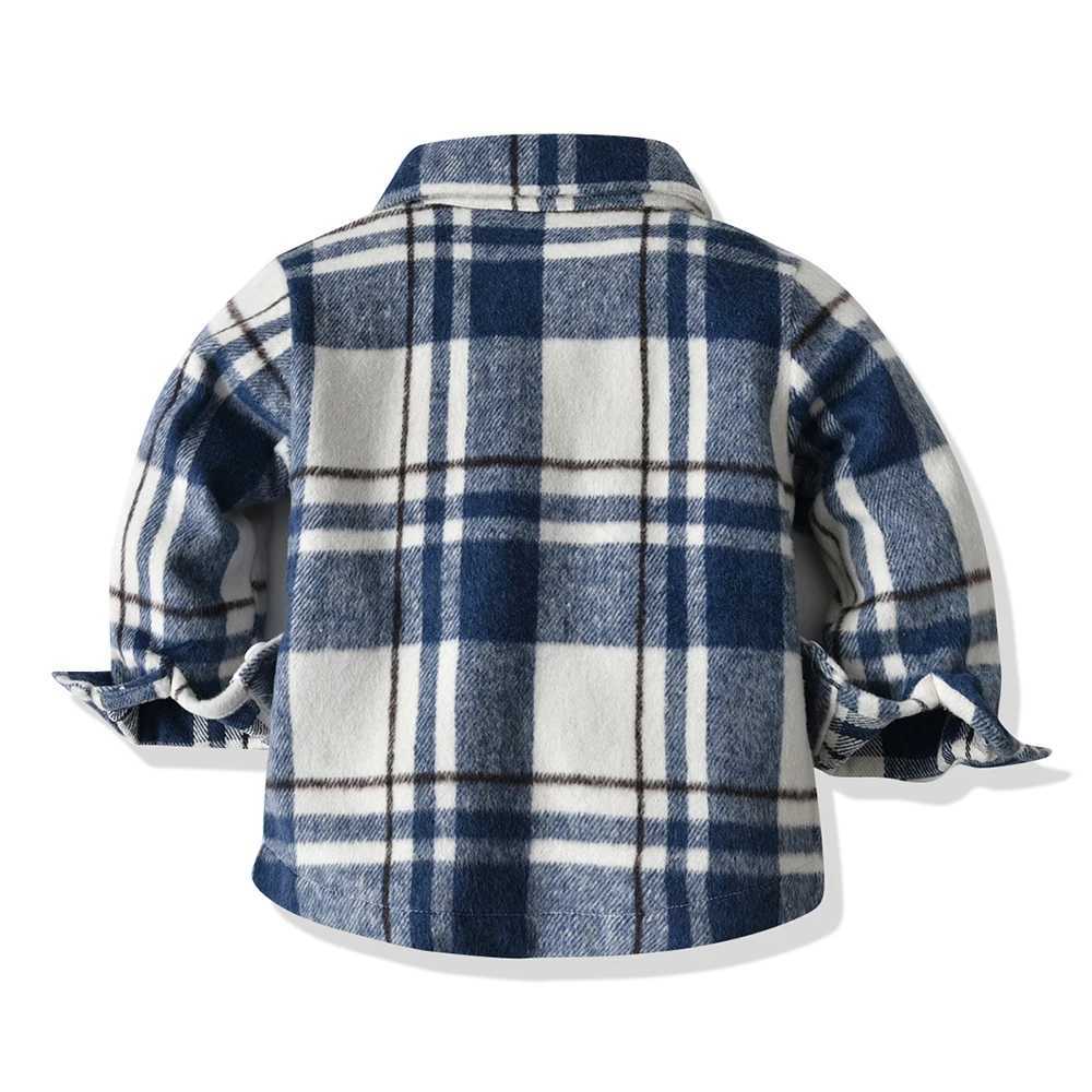 Autumn and winter fashion baby boy long sleeved pure cotton plain weave shirt casual collar classic childrens thick warm topW240729