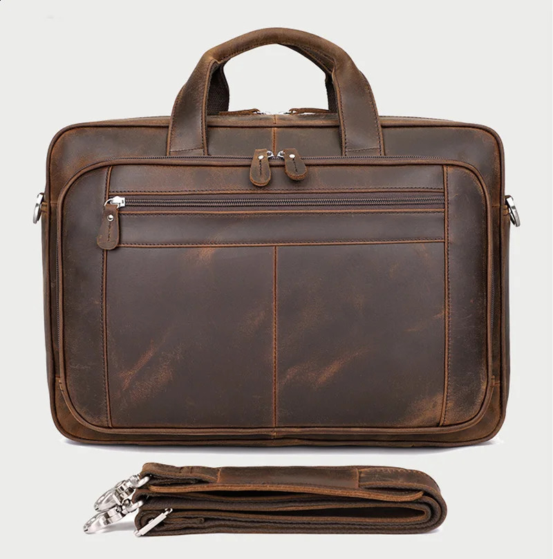 Genuine Leather Briefcase For Man Crazy Horse Leather 17 inch Laptop Business Handbag Cowhide Male Tote Big Shouler Bags 240806