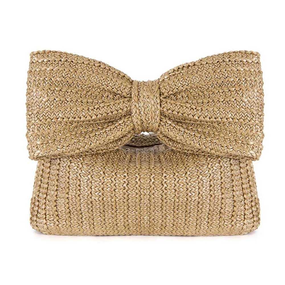 Summer Straw Woven Clutch Bag Women Bow Purse Vacation Beach Tote Party Wedding 2024 New Luxury Design Evenging Handbags PursesXJ240730